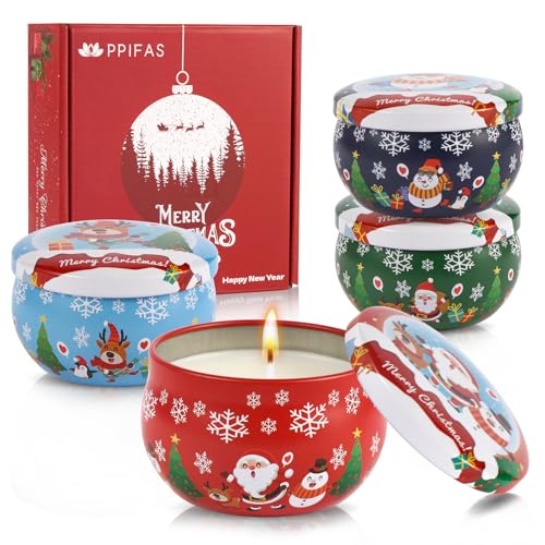 PPIFAS Christmas Scented Candles Gift Set, Candle Gift Box, Holiday Scented Candles Gift for Women, Natural Soy Wax Aromatherapy Candle, Home Decor