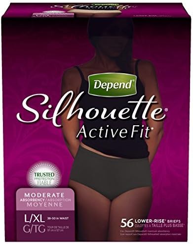 Depend Silhouette Active Fit Incontinence Underwear for Women, Moderate Absorbency, Disposable, L/XL, Black, 56 Count