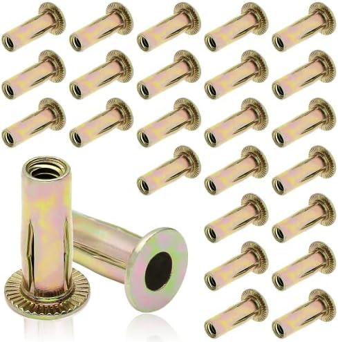 25Pcs Steel Multi Grip Rivet Nuts Pre Bulbed Shank Zinc-Plated Flat Head Threaded Insert Nut Construction Fasteners for Industrial (1/4-20)