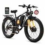 ECOCOGY(24'EB7PRO, White) 50MPH Fast Electric Bike for Adults, 9000W Peak Dual Motor AWD, 52V 32AH Battery, Full Suspension Fat Tire E Bike with Hydraulic Brake, 110 Miles All Terrain Mountain Ebike