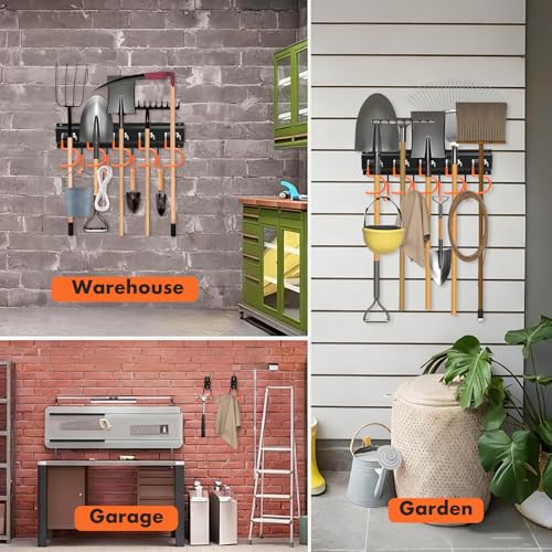 Rankomu Gartengerätehalter 4x40.6cm mit 2 Doppelhaken 20 S-Haken, Antirutsch-Beschichtung, Wandhalterung für Gartengeräte,Besen,Mopp,Schaufel, für Garage Garten Abstellraum