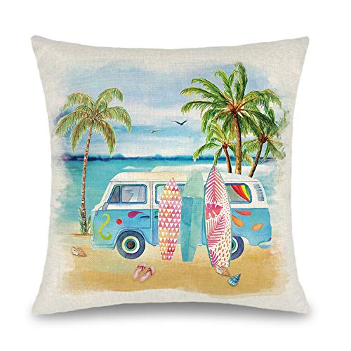 Binfemcy Summer Beach Pillow Covers Hawaii Tropical Decorative Throw Pillows Coconut Palm Tree Nautical Cushion Case for Home Décor Outdoor Patio Couch, 18x18 inch Set of 4 - Image 6