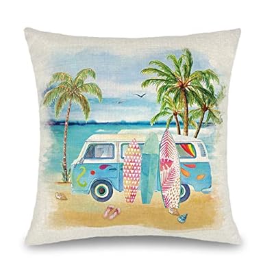 Binfemcy Summer Beach Pillow Covers Hawaii Tropical Decorative Throw Pillows Coconut Palm Tree Nautical Cushion Case for… 515ViNzjl8L. SS400