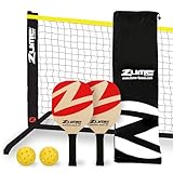 Zume Games Portable Badminton Set with Net, 4 Rackets, Shuttlecocks & Carrying Case – Outdoor Lawn Game for Backyard, Beach, or Park – Easy Setup, No Tools Required