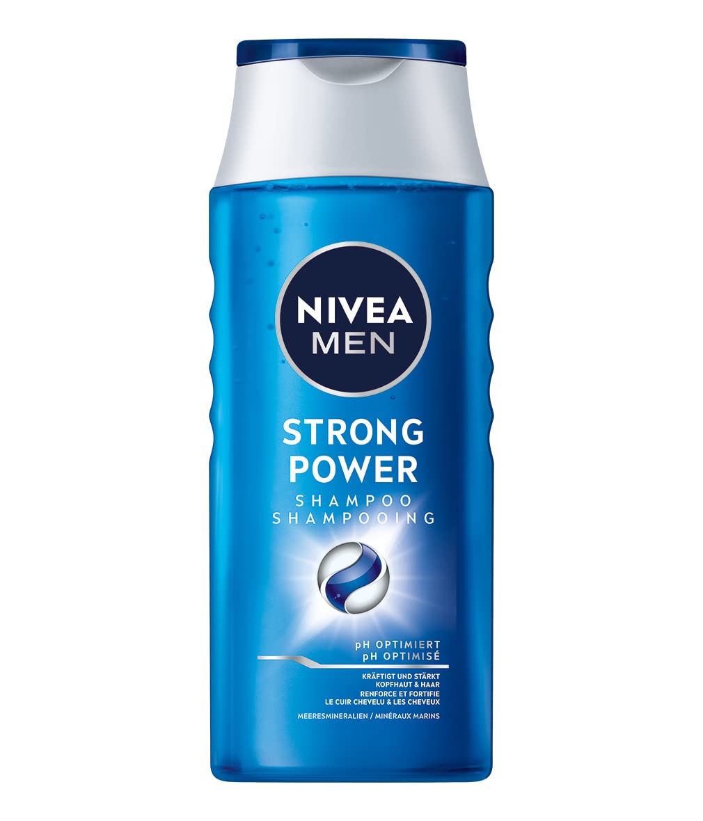 NIVEA MEN Strong Power Shampoo (250 ml), kräftigendes Haarshampoo ohne Silikone und Mikroplastik