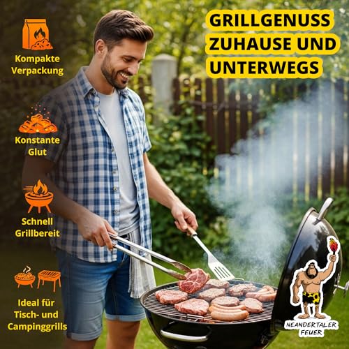 Neandertaler Feuer Tischgrillkohle Holzkohle Grillkohle – Grill Kohle für Tischgrill Balkon Dutch Oven Minigrill BBQ | Grillholzkohle Buchenholzkohle Charcoal Barbecues | Restaurant Qualität (2,5 kg)