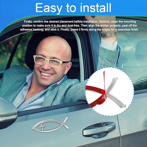 Image of Christian Cross Fish Auto Emblem, Jesus Fish Car Emblem, Weatherproof Christian Symbol Ichthus Cross Decal, Chrome Sliver Badge Bumper Stickers Car Accessories Fit for Most Vehicles (Silver)