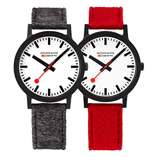 Mondaine Essence, Reloj de Cuarzo Analogico para Hombre y Mujer, Incluye Correa Adicional Color Rojo Fácil de Cambiar. MS1.41110.LH.Set, 41 MM