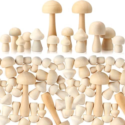 73 Pieces 9 Sizes Unfinished Wooden Mushrooms with 3 Pcs Paint Brushes Set Natural Wooden Unpainted Mini Mushrooms Wood Mushroom for Arts DIY Crafts Projects Decoration Painting Wood Toy Peg Game