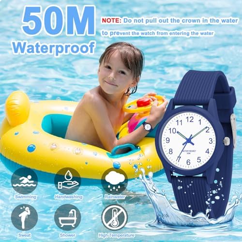 Image of Kids Analog Watch for Boys Girls, Dinosaur Unicorn Learn to Tell Time Watch with Night Light, Waterproof, Military Time, Soft Band Watches for Ages 4-12 Great Birthday Gift