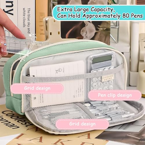 Image of Canvas School Bag Pencil Case, 3 Layer 6 Compartment Large Capacity, Aesthetic Pencil Pouch for Stationary, Cute Stationery for Kids, Pencil Case for Girls & Boys (Our Timer G)