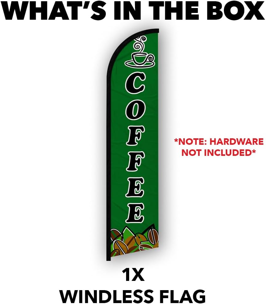 Infinity Republic - Coffee Windless Full Sleeve Banner Swooper Flag - Perfect for Restaurants, Diners, Coffee Shops, Cafes etc!