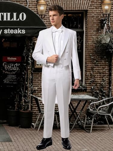 Mens Tailcoat Suit 2 Piece Slim Fit Mens Tuxedo for Wedding Double Breasted Swallow Tailed Coat Jacket Pants Set4