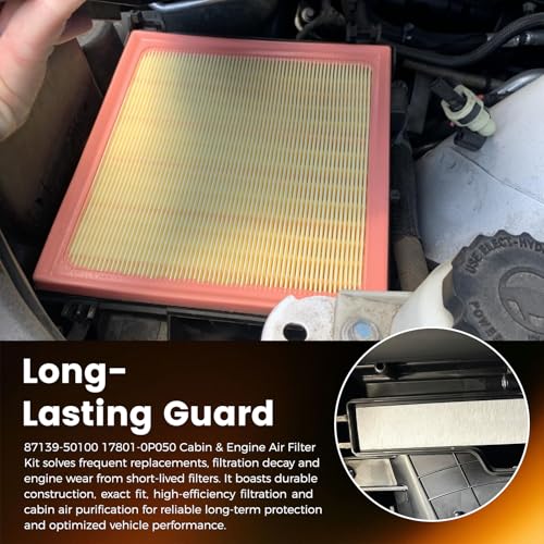 Image of 87139-50100 17801-0P050 Engine & Cabin Air Filter Kit Compatible with 2013-2018 Lexus ES350 RX350 NX300 2012-2017 Toyota Camry Avalon Sienna Highlander Replaces 87139YZZ10 178010P050 87139-50100