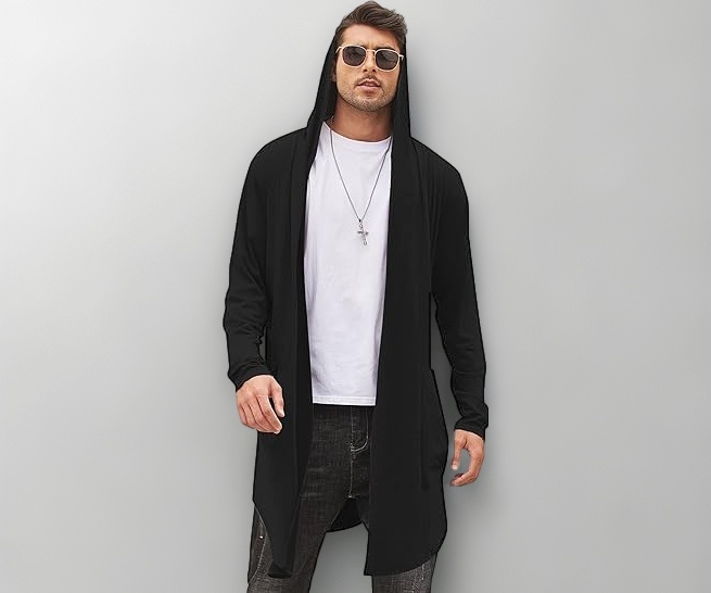 nemoux Men's Long Hooded Cardigan Shawl Collar Overcoat - Image 1