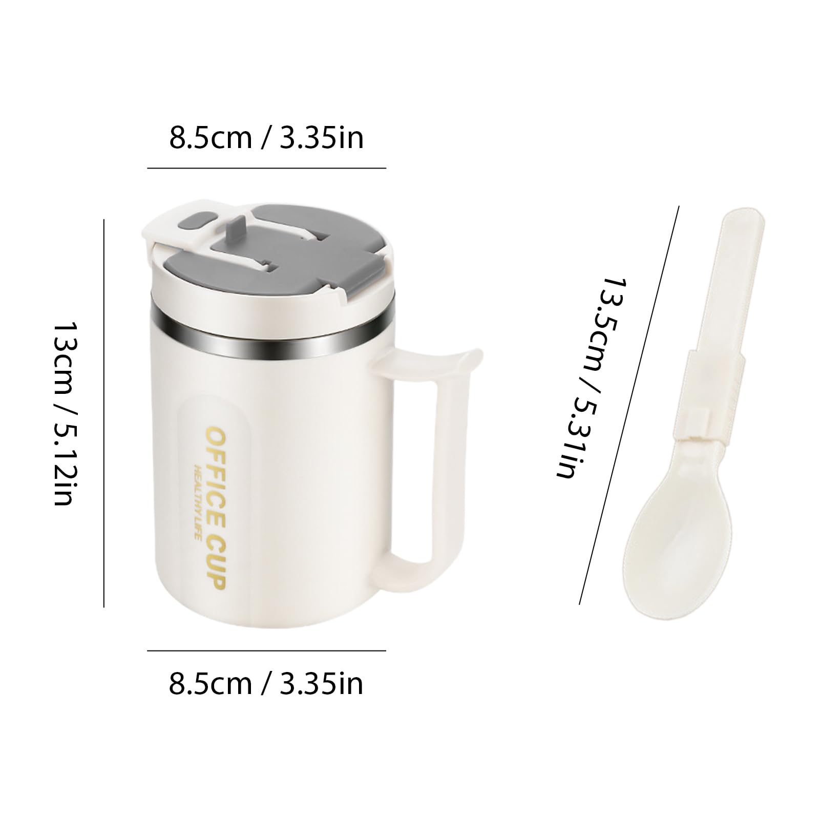Tazza da viaggio con manico, con cannuccia e manico, in acciaio inox, isolamento sottovuoto, con coperchio, a prova di perdite, per bevande ghiacciate calde (caffè