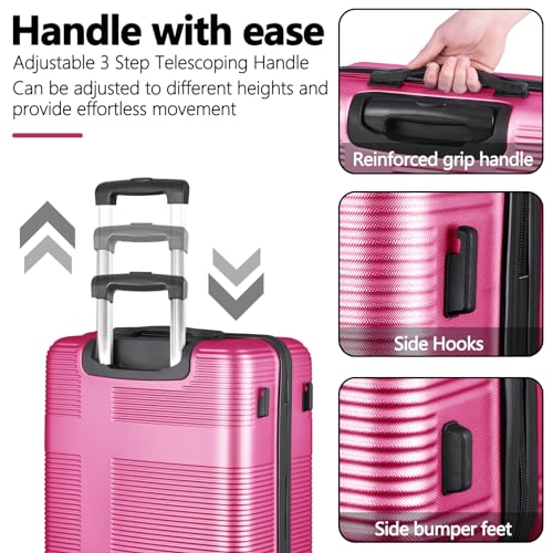 ILLUMINEW Luggage Sets with Durable Lightweight Carry-On Suitcases, Spinner Wheels, and TSA-Approved Lock (SHIZI, Rose Red, 24)2