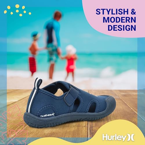 Image of Hurley Kona Toddler Water Shoes - Beach Essentials, Girls and Boys Closed Toe Sandals, Lightweight, Breathable, Kids Water Shoes with Non-Slip Sole and Adjustable Straps, Outdoor Toddler Swim Shoes
