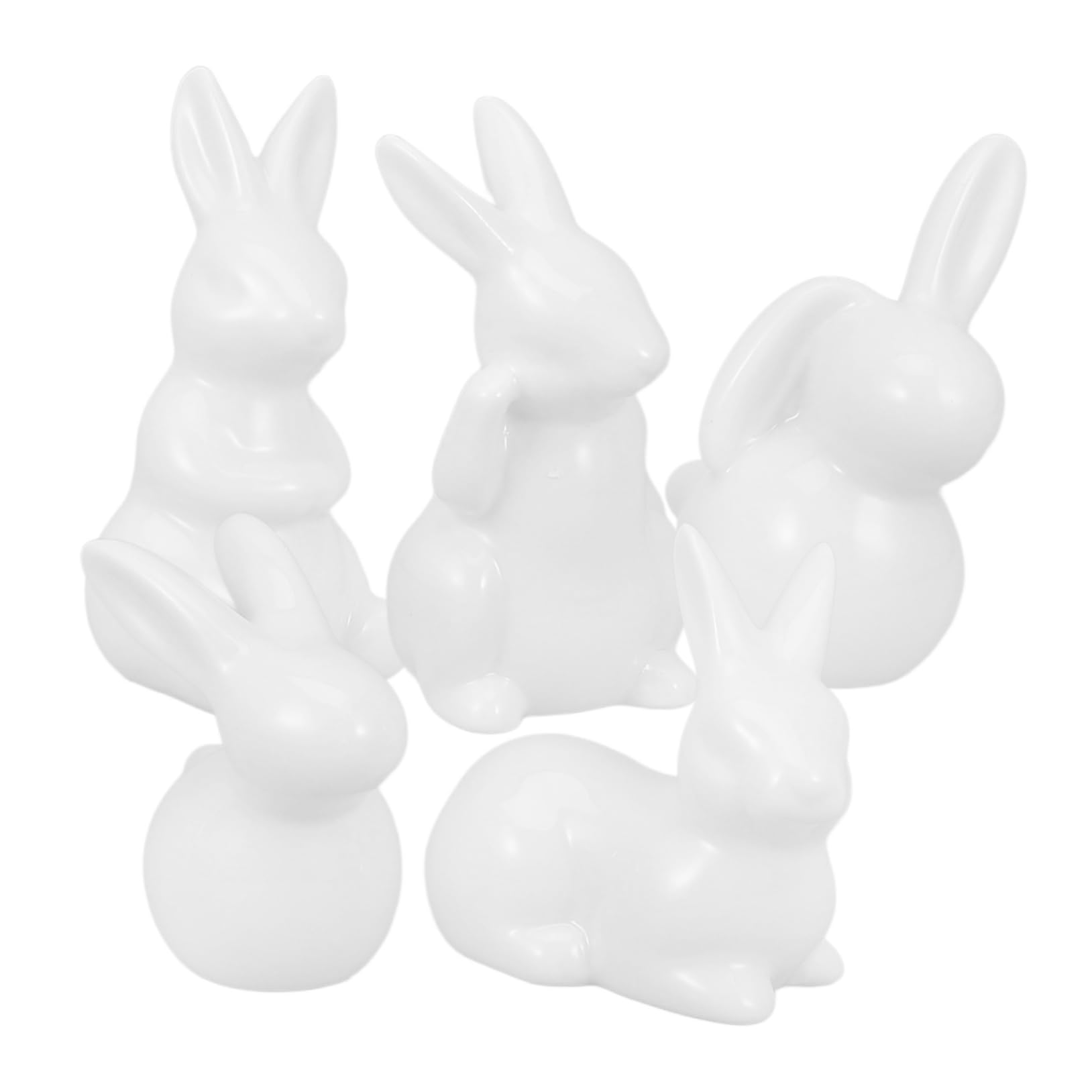 Amosfun Coniglietti in Ceramica Bianca e Idea Regalo Set 5 Pezzi Accessori Creativi e Delicati Decorativi per Casa e Studio per Arredamento