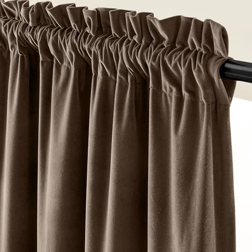 Image of Truffle Velvet Curtains Quiet Luxury Rod Pocket 52x108 Inch 2 Panels | Soft Velvet, Room Darkening, For Tall Windows & High Ceilings, Light Shifting Texture, Elegant Drape, Luxury