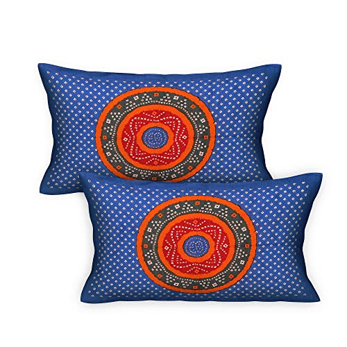 Image of RajasthaniKart Pure 100% Cotton Double Bed Sheet with 2 Pillow Covers (Bedsheet for Double Bed Cotton, Blue, Bhandej)