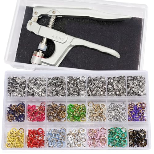 Druckknopf Set mit Zange, Φ9.5mm 280set Jersey Druckknöpfe Metall Nähzubehör Buttons Knöpfe zum Annähen Werkzeug Jersey Snaps für DIY Basteln Stoff, Kleidung Taschen
