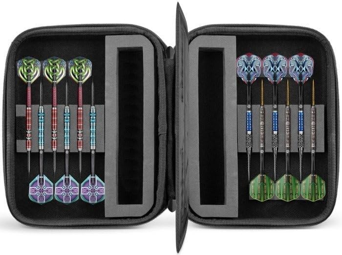 Shot! Darts Mega Tactical Dart Case (23X18 cm), Carrys 4 Sets of Darts, 6 Soft or Steel Tip Darts, Zipped Pockets, Handcrafted Professional Dart Set & Case Avail in Black, Blue, Red or Hot Pink