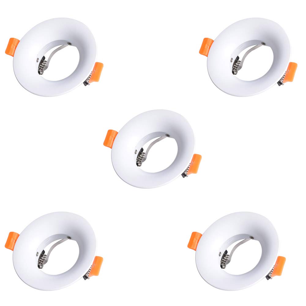 wonderlamp W - E000129 - Pack 5 Unidades Aro Empotrable Basic II Redondo Blanco. Portalámparas GU10 Incluido.