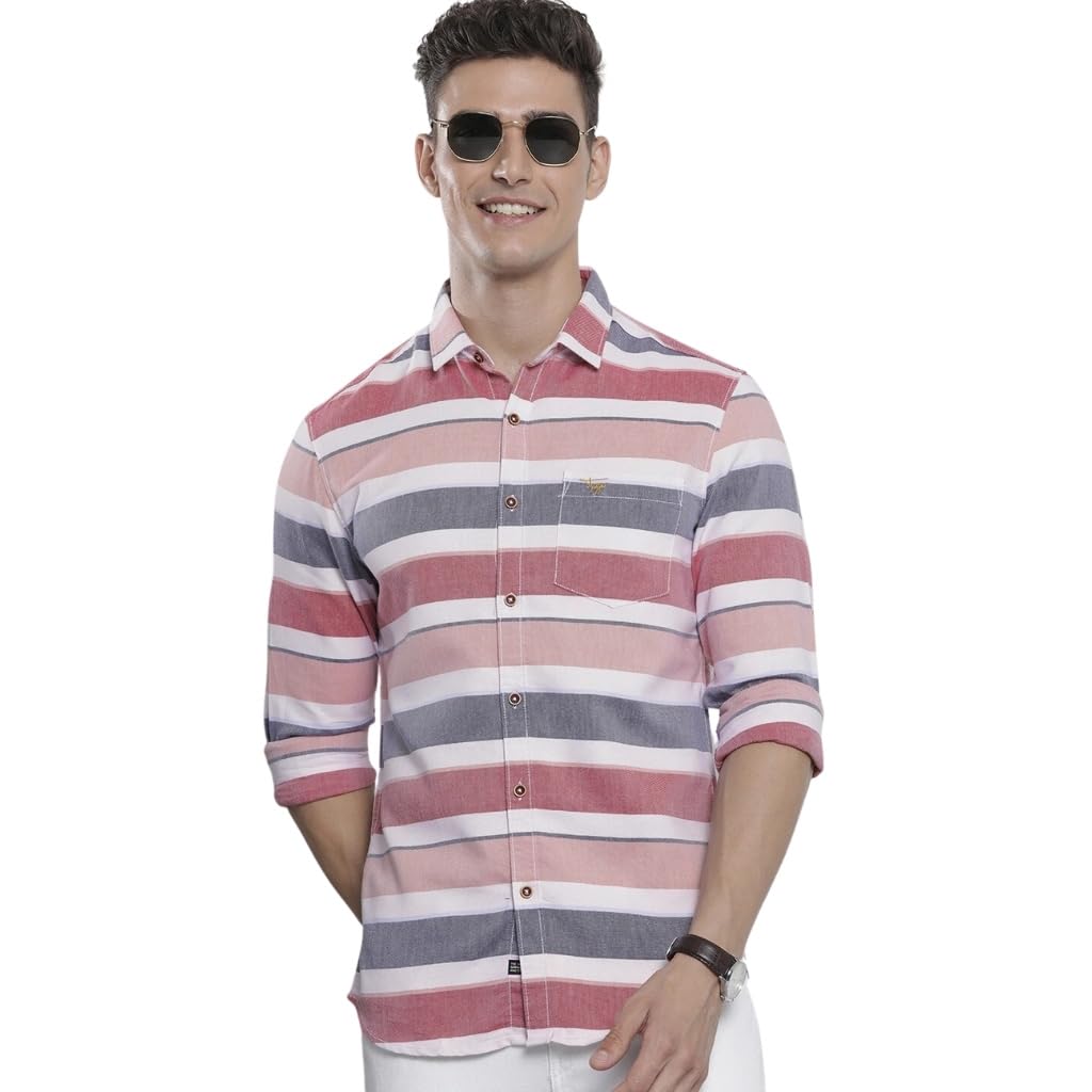 the indian garage co Men Slim Fit Striped Full Sleeves Cutaway Collar Casual Shirt-picture-26