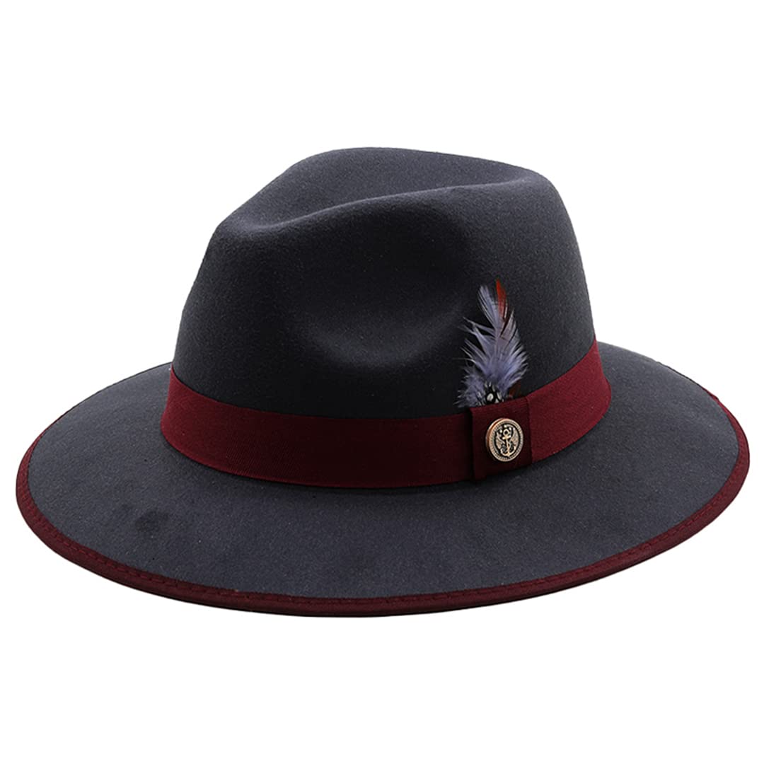 LYGBAOFUL Cappello Fedora in Feltro di Lana a Tesa Larga da Uomo con Cinture di Piume Cappello a Cilindro Jazz da Chiesa da Matrimonio