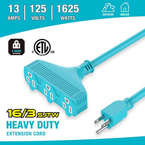 Duratech Extension Cord 20 Ft, Outdoor Extension Cord With Multiple Outlets, 16/3 Sjtw, 13 Amps, 3 Prong Outlets, Heavy Duty Extension Cord Power Strip, Blue #TOP1