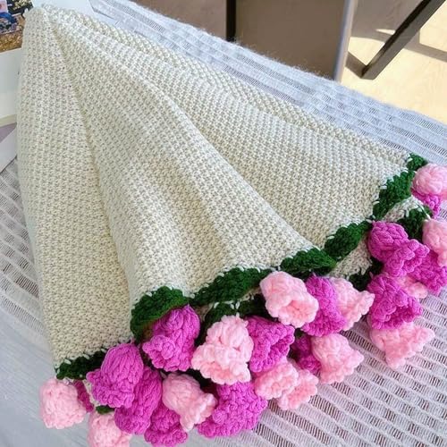 VALER ローズブランケット ひざ掛け 60cm かぎ針編み 毛糸毛布 ハンドメイド 花束風 デコレーション ショール 花モチーフ 冷房対策 ブーケ型ブランケット カラー32 可愛い 暖かい ふわふわ 編み物 プレゼント