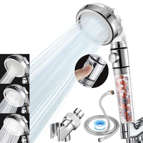 Vacto High Pressure Handheld Shower Head with Filter, Shower Head Kits with Hose and Bracket, Hard Water Softener Water Purifying Filtered Showerheads with Filter Beads