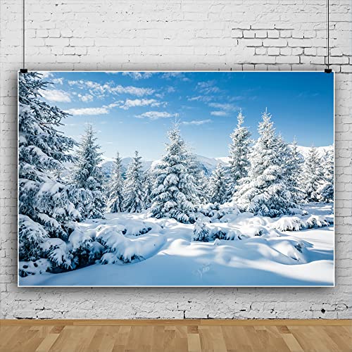 Renaiss 12x8ft Snow Scene Backdrop Winter Landscape Mountain Fir Pine Tree Photography Background Christmas Party Decoration Kids Adults Portrait Shooting Photo Studio Props Vinyl Wallpaper - Image 2