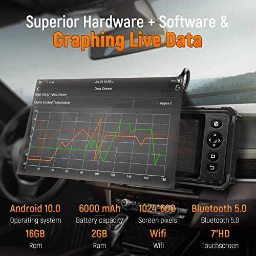 ANCEL Obd2 Scanner FX9000 Pro All System Scan Tool Diagnostic Code Reader with 26 Reset, ABS Bleeding BMS TPS EPB TPMS DPF SAS Start/Stop Oil Reset 7” Touch Screen Android Tablet