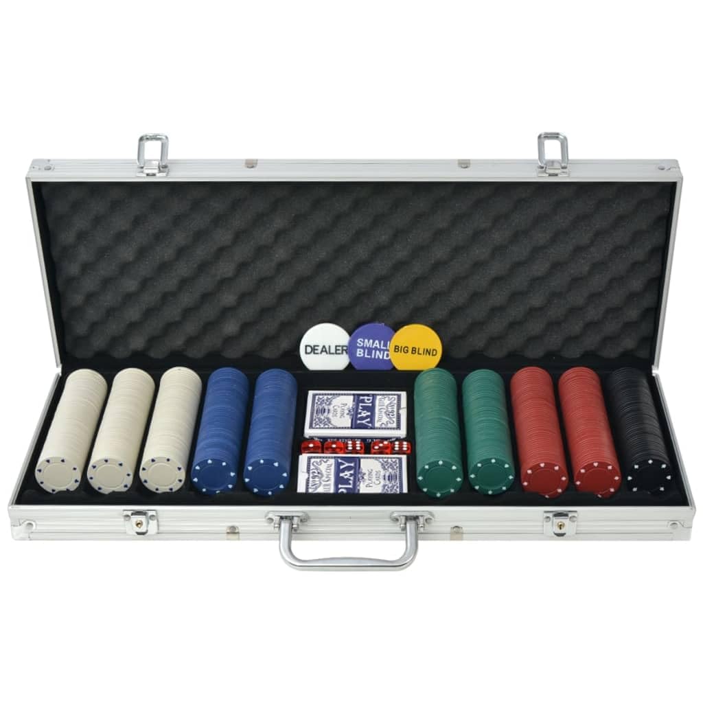 Poker Set mit 500 Chips Aluminiumkoffer für Texas Holdem Blackjack Roulette Gesellschaftsspiele und Turniere in hochwertiger Ausführung