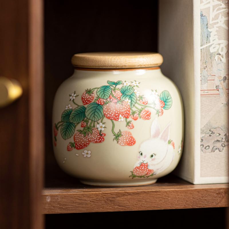 Recipiente de té de cerámica de 9 onzas con tapa hermética, adorable tarro de almacenamiento con diseño de animales para té de hojas sueltas, café, azúcar, galletas, organizador decorativo 2