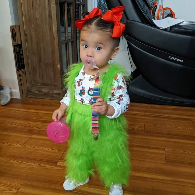 GOOCHEER Infant Baby Girl Boy Christmas Outfits Letter Romper Jumpsuit Dress Green Furry Suspender Skirt Pants Overalls3