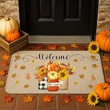 Timgle Fall Door Welcome Mat Fall Rug Autumn Non Slip Farmhouse Welcome Mats Outdoor Indoor Gnome Pumpkin Snowflake Thanksgiving Doormat for Home Kitchen, 27.6x15.7 Inch
