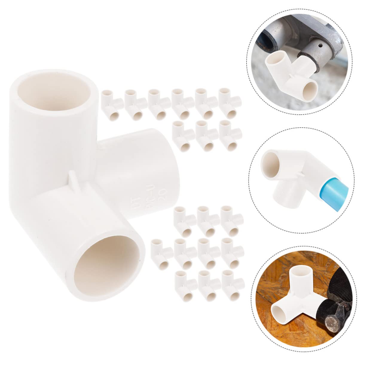 Hemobllo Giunto Corrugato in Pvc 3/4 Pollici Connettore Tee Resistente All’usura Facile da Installare per Raccordi Tubo Irrigazione Struttura Supporto Giardino 20 Pezzi