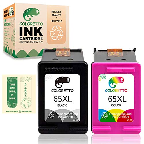 Coloretto Remanufactured Printer Ink Cartridge Replacement for HP 65XL for HP Deskjet 2652 3722 3755 3758,Envy 5052 5058 5010 5012(Special Edition Include 2 Bookmarks) (1 Black+1 Tri-Color Combo Pack