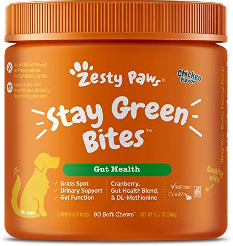 Zesty Paws Stay Green Bites for Dogs - Grass Burn Soft Chews for Lawn Spots Caused by Dog Urine - Cran-Max Cranberry for Urinary Tract & Bladder - with Apple Cider Vinegar + Digestive Enzymes - 90ct