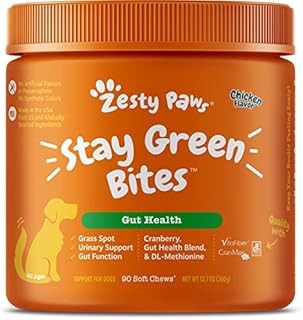 Zesty Paws Stay Green Bites for Dogs - Grass Burn Soft Chews for Lawn Spots Caused by Dog Urine - Cran-Max Cranberry for Urinary Tract & Bladder - with Apple Cider Vinegar + Digestive Enzymes - 90ct