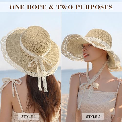Image of Beach Hats for Women - Beach Hat Womens UPF 50+ | Packable Sun Hat Women Roll Up, Wide Brim Straw Hat for Women