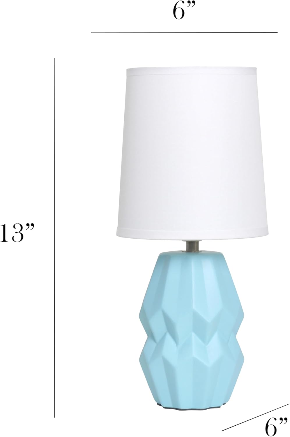 Simple Designs LT1165-BBY 12.5" Chic Glow Ceramic Geometric Table Lamp with White Fabric Shade, Stylish Accent Lighting, for Bedroom, Office, Living Room, Dorm, Baby Blue