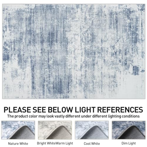 10x14 Area Rugs Washable Rug: Modern Abstract Living Room Rug Soft Anti-Skid Thin Carpet Indoor Floor Non-Shedding Carpets for Bedroom Dining Room Farmhouse Nursery Home Office Blue White