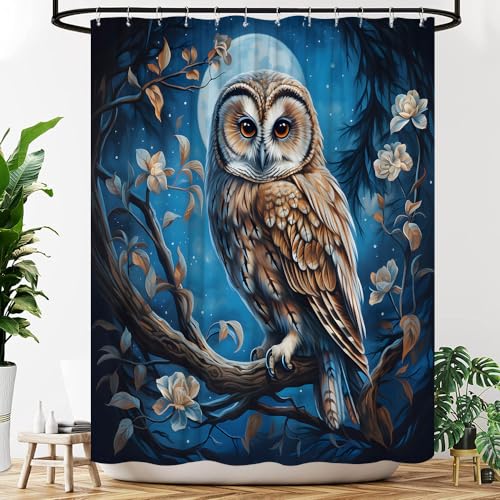 Yozslgu BL-413AM-180X180 Owl Shower Curtain Wild Animal Rustic Floral Forest Full Moon Night Watercolor Bathroom Decor Curtains Set cover