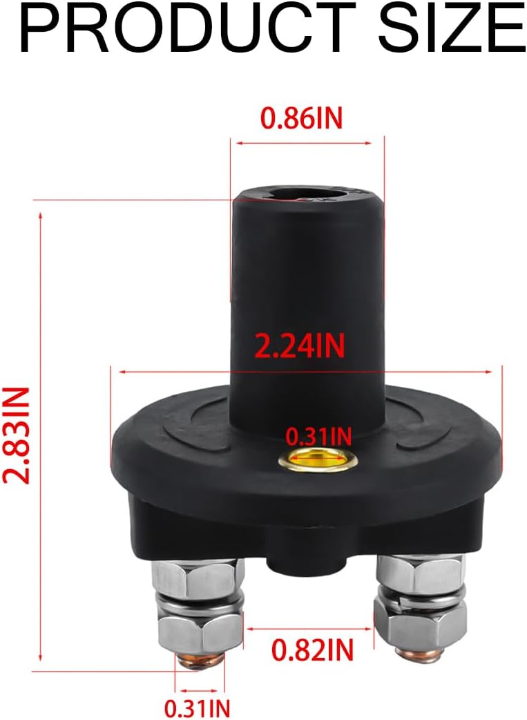 Zpana Car Battery Disconnect Switch, DC 12V 24V Vehicle Power Master Isolator Cut Off Switch, Auto Battery Kill Shutoff with 4 Copper Terminals 3 Keys, Universal for ATV Truck RV