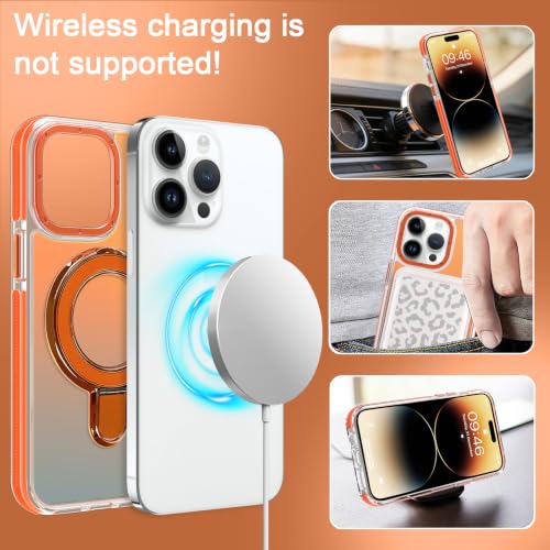 Image of Magnetic for iPhone 14 Pro Case with Stand [Compatible with Magsafe] [Cute Fashion Fluorescent Design] [1 Screen Protector] Slim Translucent Matte Case for iPhone 14 Pro 6.1 inch 2022, Orange