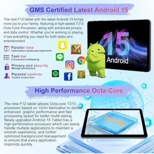 Image of Android 15 Tablet 30GB+128GB+1TB Expand, 2026 10.1 Inch Octa-Core 8000mAh Electronics Tablets with Keyboard Mouse, Gemini AI, 5G WiFi, 1280x800 IPS Touchscreen, GPS, BT5.0, Widevine L1 -Metal Black